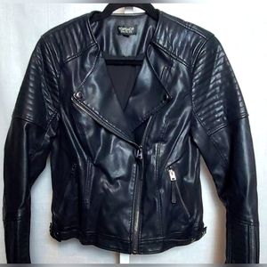 TOPSHOP Faux Leather Black Moto Jacket Women's Size 8 Zip Up Biker